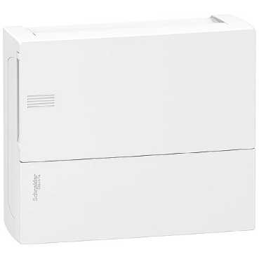 Schneider Electric RESI9 MP (Mini Pragma) Бокс навесной с белой дверью 1 ряд/12 модулей, IP40, IK07, 63А, 2 клеммы, Италия
