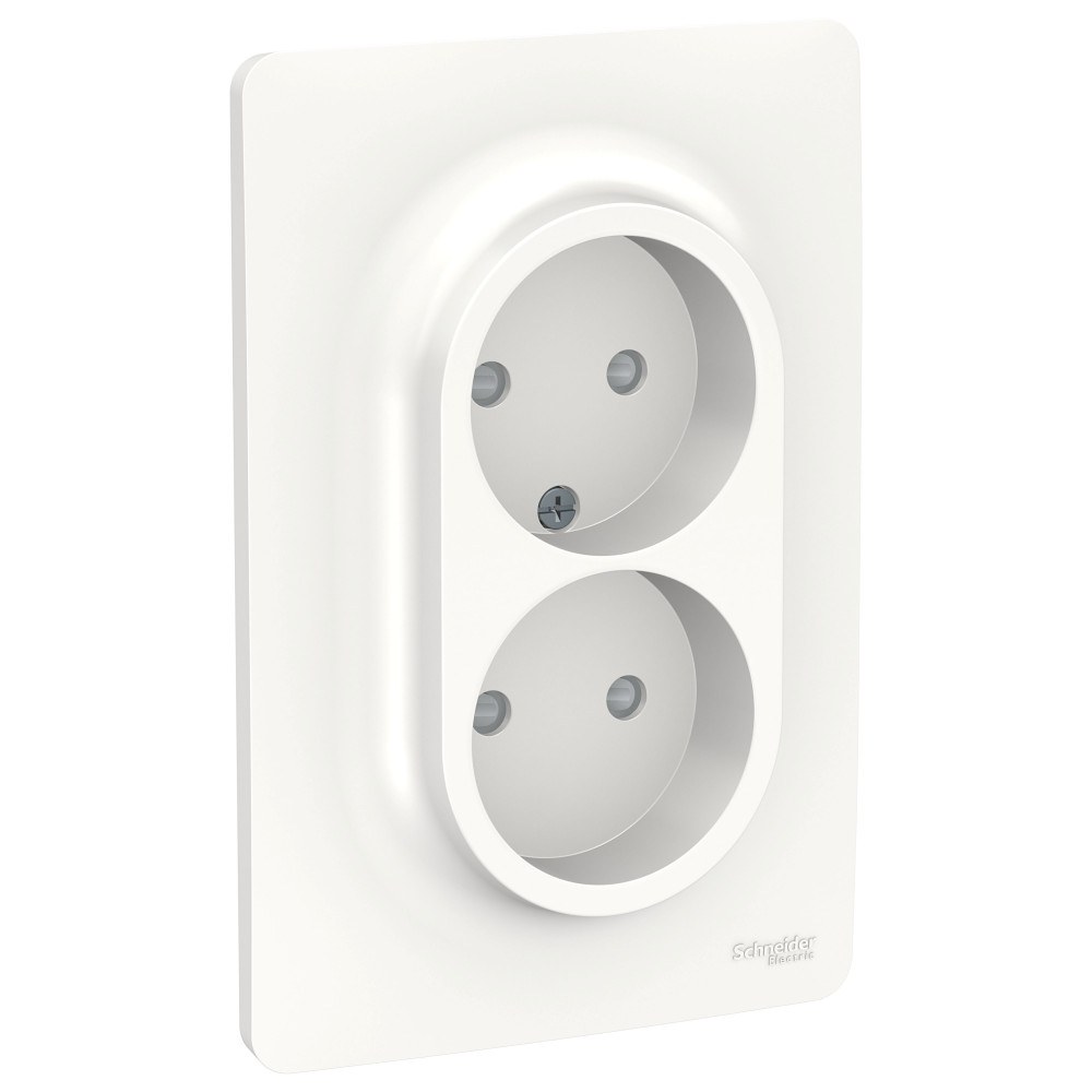 Schneider Electric Unica New Бел Розетка двойная, со шторками, без заземления, винт. зажим.