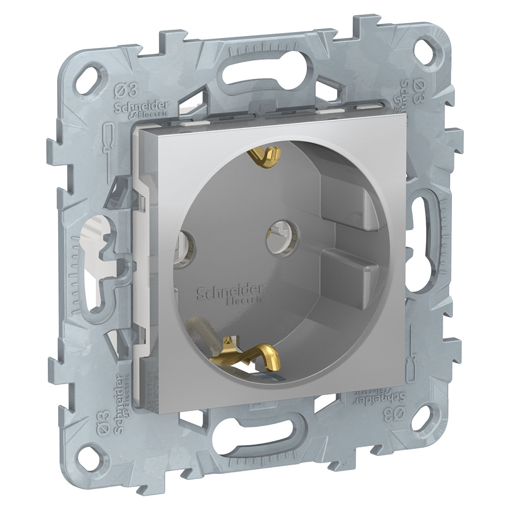 Schneider Electric Unica New Алюминий Розетка с/з без шторок, винт. зажим, 16А, 250В