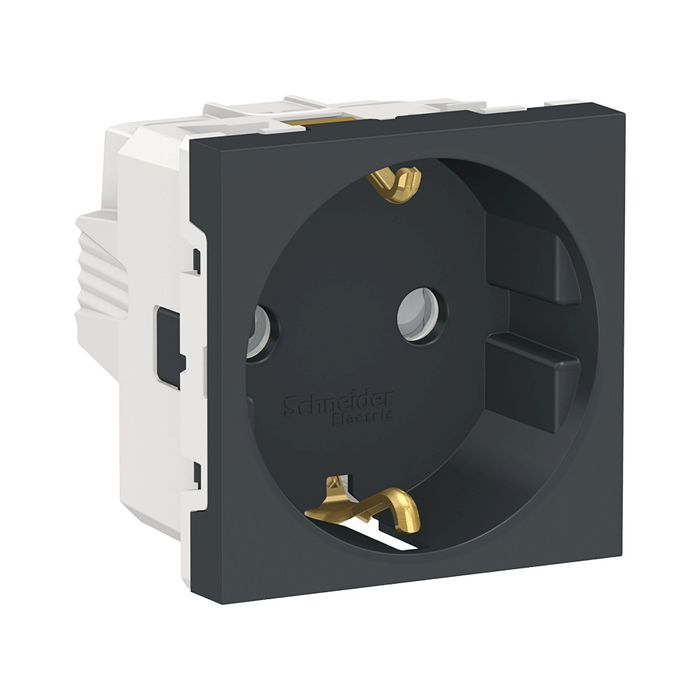 Schneider Electric Unica Modular Антрацит Розетка с/з со шторками, винт. зажим, 16А, 250В, 2 модуля