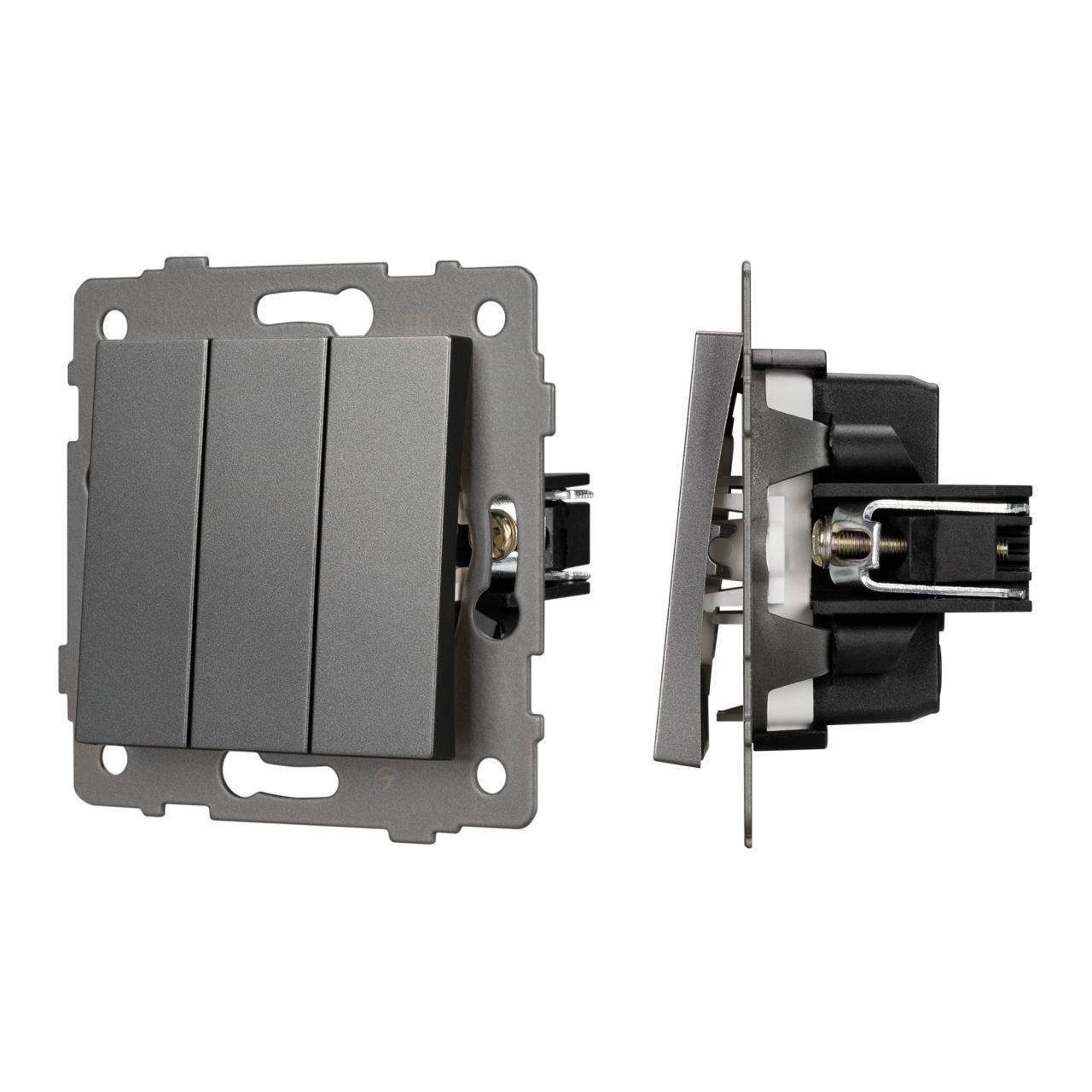 Механизм выключателя трехклавишный непроходной SWT-MK03-PL-GR-V (250V, 10A) Arlight 049898
