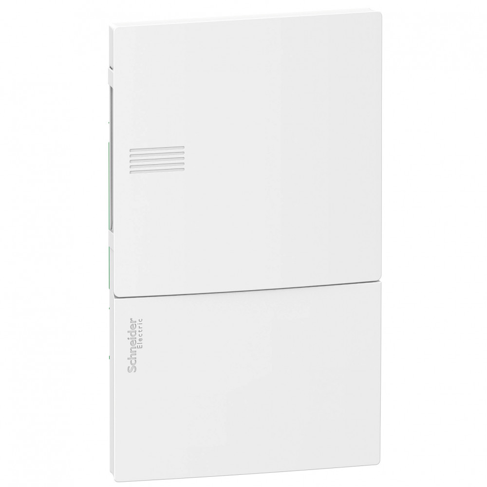Schneider Electric RESI9 MP (Mini Pragma) Бокс встраеваемый с белой дверью 1 ряд/4 модуля,IP40, IK07, 50А, 2 клеммы, Италия