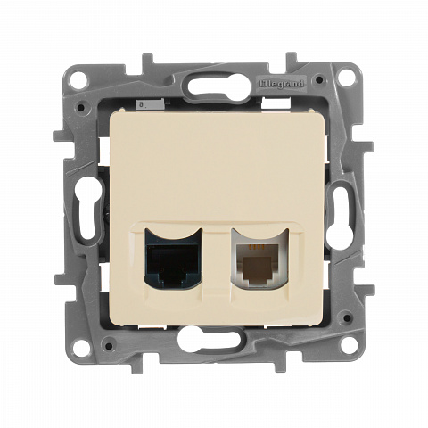 Legrand Etika Слоновая кость Розетка телефонная+ компьютерная (RJ11+RJ45) 5 категория  UTP