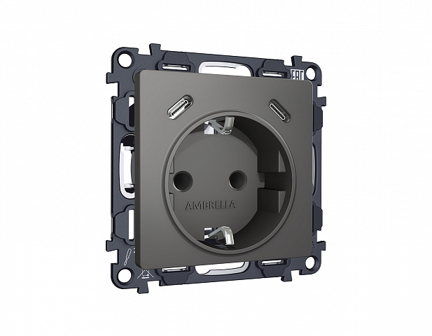 MA660510 Комплект механизма электрической розетки 2USB С+C 20W с/з на винтовых зажимах 16A-250V ALFA Антрацит серый QUANT (AP6605, VM165)