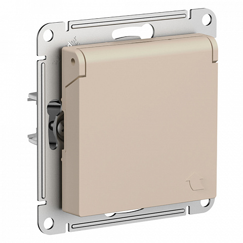 Systeme Electric AtlasDesign Песочный Розетка с/з со шторками с крышкой, 16А, IP20, механизм