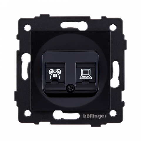 Розетка двойная RJ11 + RJ45 Cat.6, черный Kollinger REA-011BK для Aspekt, Eleganz, Reflex