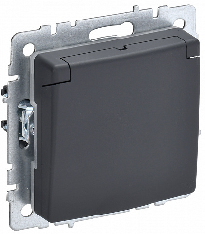 IEK BRITE BASE Графит Розетка 1-м с/з с защ.штор. и крыш. 16А IP20 РСбш10-3-БрГ