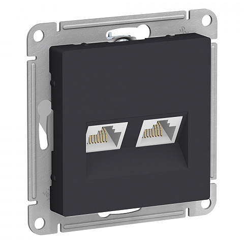 Systeme Electric AtlasDesign Карбон Розетка двойная компьютерная RJ45+RJ45, кат.5E, механизм