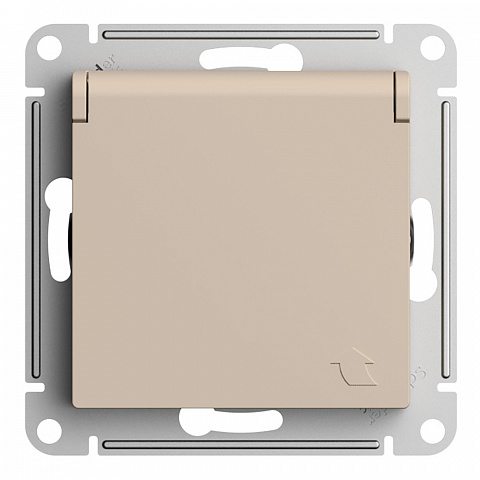 Systeme Electric AtlasDesign Песочный Розетка с/з со шторками с крышкой, 16А, IP20, механизм