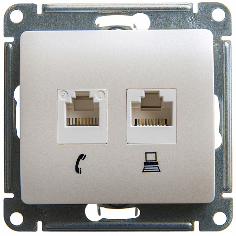 Systeme Electric Glossa Перламутр Розетка 2-ая RJ11+RJ45, кат.5E