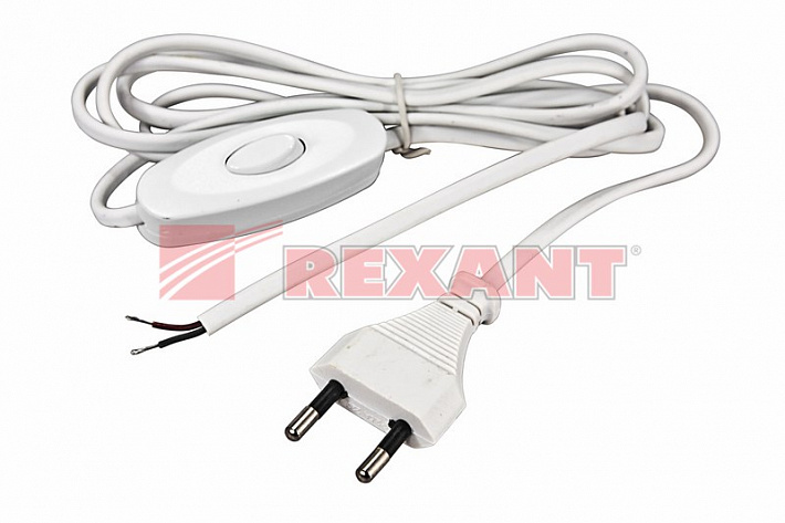 Шнур сетевой 1.8М с выключателем без розетки 2.5A-220V белый Rexant
