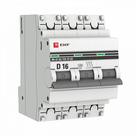 EKF PROxima ВА 47-63 Автоматический выключатель  (D) 3P 16А 4,5kA