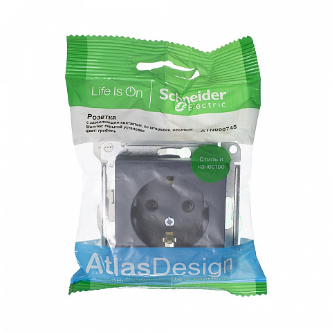Systeme Electric AtlasDesign Грифель Розетка с/з со шторками, 16А, механизм