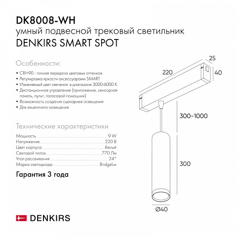 Светильник на шине Denkirs DK8008-WH