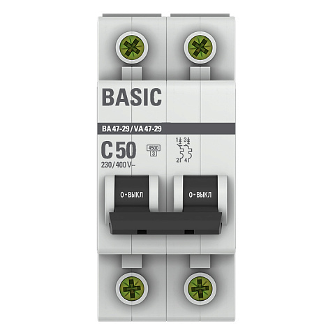 EKF Basic ВА 47-29 Автоматический выключатель  (С) 2P  50А 4,5кА