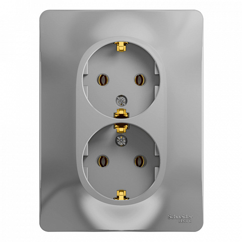 Systeme Electric Glossa Алюминий Розетка 2-я с/з (в сборе с рамкой)