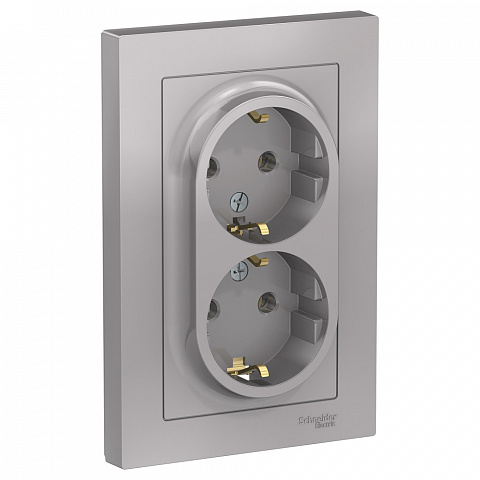 Systeme Electric AtlasDesign Алюминий Розетка с/з двойная, 16А, в сборе
