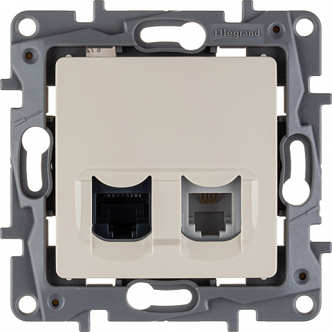 Legrand Etika Слоновая кость Розетка телефонная+ компьютерная (RJ11+RJ45) 5 категория  UTP