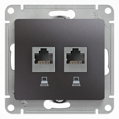 Systeme Electric Glossa Графит Розетка 2-ая компьютерная RJ45+RJ45, кат.5E