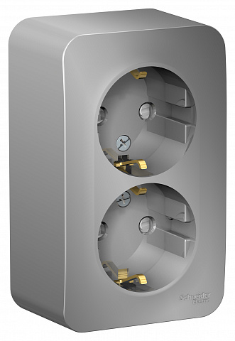Systeme Electric Blanca наруж Алюминий Розетка 2-ая с/з со шторками, 16А, 250В