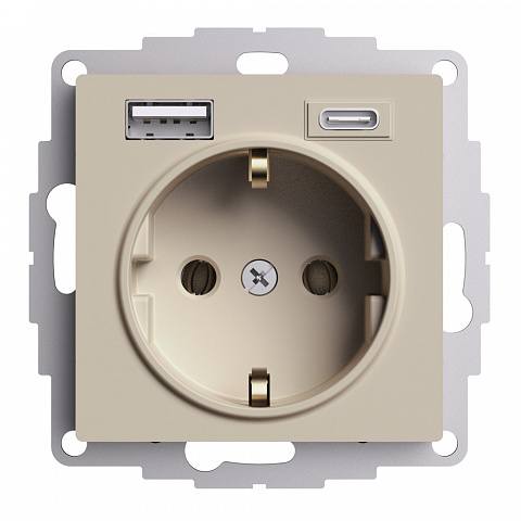 Systeme Electric AtlasDesign Песочный Розетка 16А c 2 USB A+C, 5В/2,4А/3,0А, 2х5В/1,5А, механизм