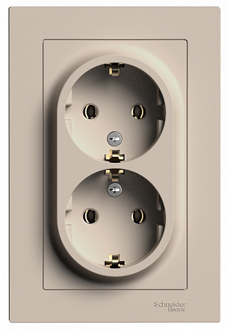 Systeme Electric AtlasDesign Песочный Розетка двойная с/з, 16А, в сборе