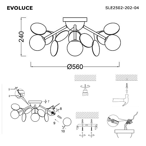 Потолочная люстра Evoluce VOLA SLE2502-202-04