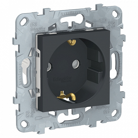 Schneider Electric Unica New Антрацит Розетка с/з со шторками, винт. зажим, 16А, 250В
