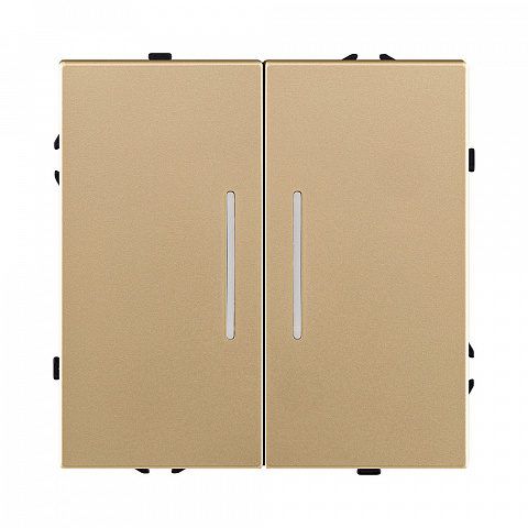 Выключатель 2-клавишный 10А/250В с LED подсветкой, золотой Kollinger Eclipse EC-010GD