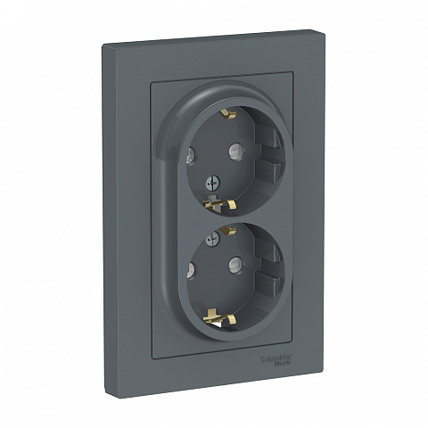 Systeme Electric AtlasDesign Грифель Розетка с/з двойная, со шторками, 16А, в сборе