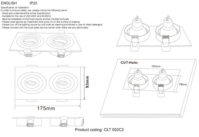 Встраиваемый светильник Crystal Lux CLT 002C2 WH
