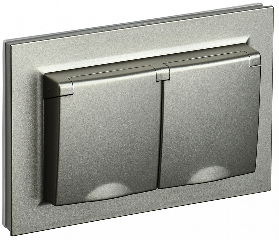 IEK BRITE Шампань Розетка 2-местная с/з с защ. штор. и кр. 16А в сборе IP44 РСбш12-3-44-БрШ