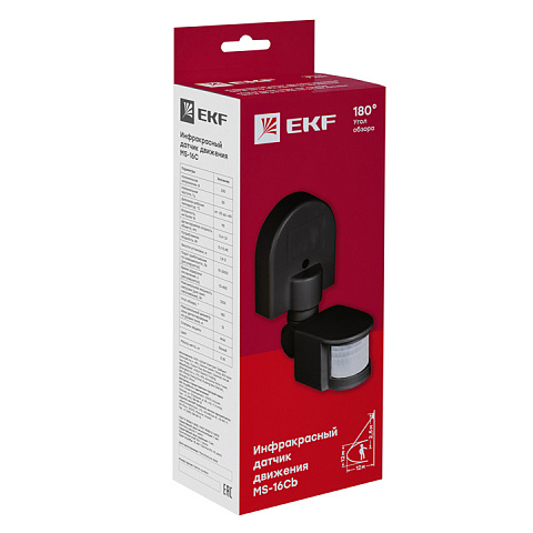 EKF PROxima ИК датчик движения наст. 1200Вт 180гр. до 12м IP44 MS-16Cb черный