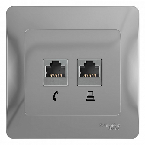 Systeme Electric Glossa Алюминий Розетка 2-я RJ11+RJ45, кат.5E