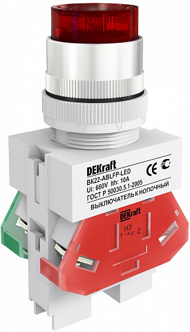 Dekraft Выключатель кноп. с фикс. ABFP D22 кр. LED 220В ВK-22