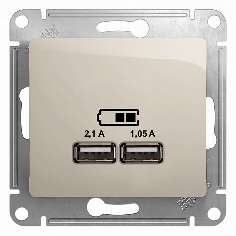 Systeme Electric Glossa Молочный Розетка USB 5В/2,1А, 2х5В/1,05А