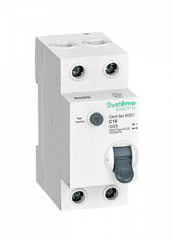 Systeme Electric City9 Set Авт. выкл. диф. тока (АВДТ) 1P+N С 16А 6kA 30мА Тип-AС 230В