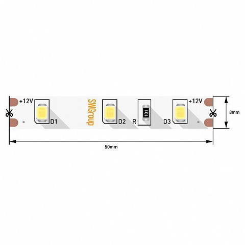 Светодиодная лента SWG 4,8W/m 60LED/m 2835SMD теплый белый 5M 007259