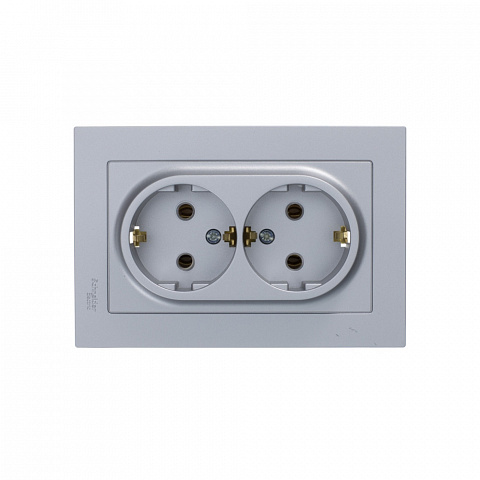 Systeme Electric AtlasDesign Алюминий Розетка с/з двойная, 16А, в сборе