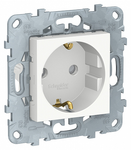 Schneider Electric Unica New Бел Розетка с/з со шторками, винт. зажим, 16А, 250В