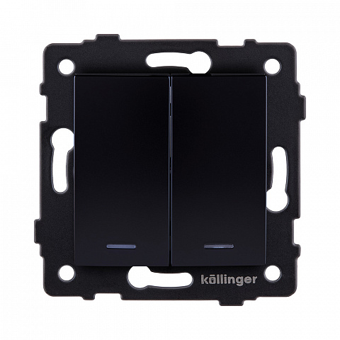 Выключатель 2-клавишный проходной 10А/250В с LED подсветкой, изогнутый, черный Kollinger REA-R-010BK для Aspekt, Eleganz, Reflex