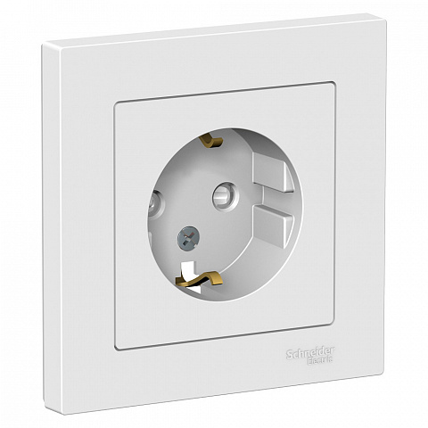 Systeme Electric AtlasDesign Бел Розетка с/з со шторками, 16А, в сборе