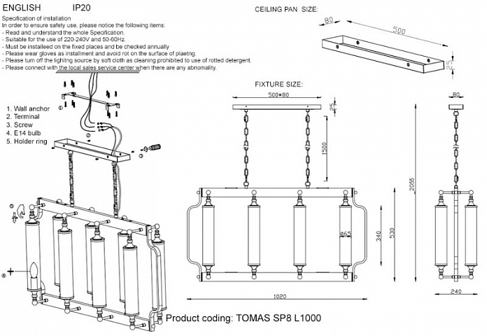 Подвесная люстра Crystal Lux TOMAS SP8 L1000 CHROME