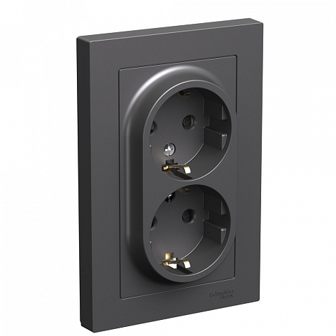 Systeme Electric AtlasDesign Базальт Розетка двойная с/з со шторками, 16А, в сборе
