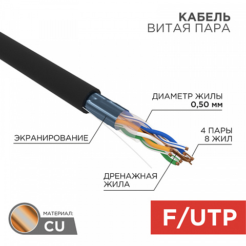 Кабель FTP 4PR 24AWG CAT5e 305м OUTDOOR (В коробке) Rexant