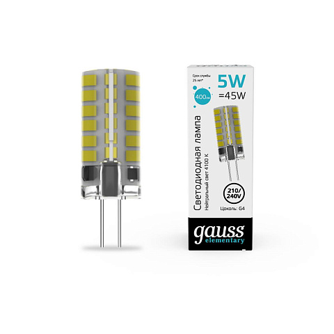 Лампа cветодиодная Gauss G4 5W 4100K прозрачная 18025