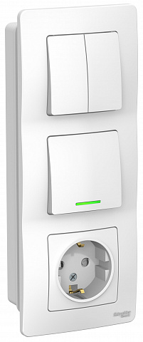 Systeme Electric Blanca внутр Бел Блок: Розетка з/к шт 16А, 250В+выкл 1кл.с подсветкой+выкл 2кл.