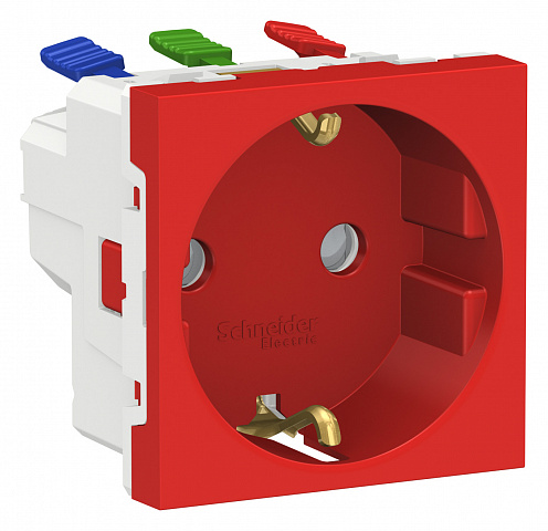 Schneider Electric Unica Modular Красная Розетка с/з со шторками, с быстрозажимными клеммами, 16А 250В, 2 модуля