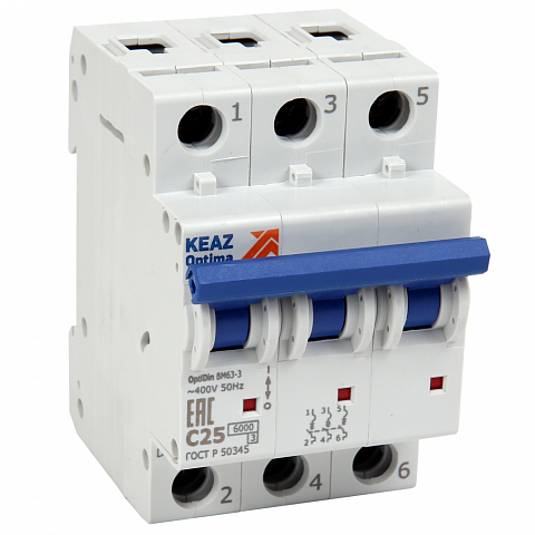 КЭАЗ OptiDin BM63 Автоматический выключатель 3P 20A C 6кА AC (BM63-3C20-УХЛ3)