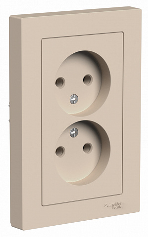Systeme Electric AtlasDesign Песочный Розетка двойная б/з,16А, в сборе
